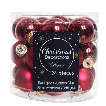 Decoris Seizoen Bordeaux Mini Kerstbal set - 24 stuks