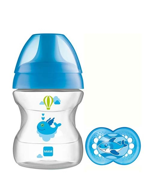 MAM 190ml Babyfles met Fopspeen - Leren Drinken Beker 6+ maanden - Blauw